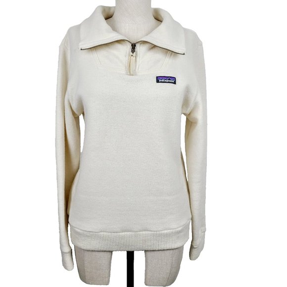 Patagonia Sweaters - Patagonia Wooly Sweater S Ivory Wool Blend 3/4 Zip Mock Neck Warm Pullover